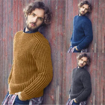 גברים הסוודר של הסתיו-חורף אופנה חדשה מוצק צבע Crewneck מזדמנים גודל גדול סוודר