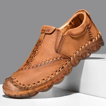 גברים מזדמנים נעלי עור אופנה חיצוני נעלי גברים עבודת יד לנשימה Mens נעלי מוקסינים מותג יוקרה שטוח נהיגה נעליים