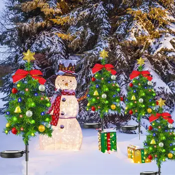 גינה חיצונית אור מקסים סולארי, עץ חג המולד מנורות עם פעמונים קל להתקנה נוף הגינה הדשא עץ חג המולד