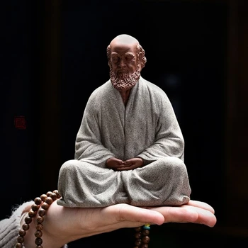 דהרמה פסל פסל בעבודת יד artware yixing זישה סגול קליי תה מחמד לקישוט לשולחן יד מגולף חי מלאכה תוצרת סין