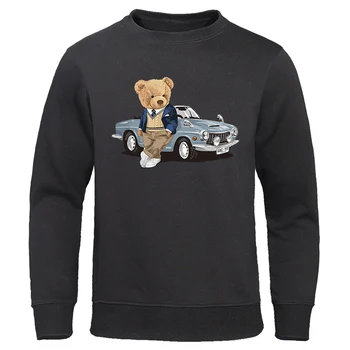 דובי ליד המכונית רחוב היפ הופ מודפס קפוצ ' ון לאדם אופנה אישיות החולצה מזדמן מנופחים Sportswears זכר