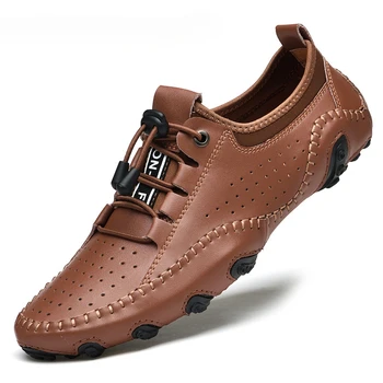 האופנה גברים נעלי ספורט בעבודת יד נעליים מזדמנים Mens נעלי תמנון חלול החוצה מוקסינים לנשימה זכר נהיגה נעליים בתוספת גודל 47