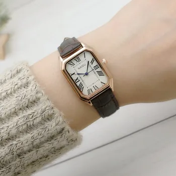 האופנה רטרו דיגיטלי בחיוג מזדמן שעונים כיכר רצועת עור אופנתי שעון קוורץ שעון היד לנשים מתנה Montres נשים