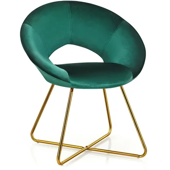 המבטא קטיפה כיסא האוכל זרוע כיסא איפור צואה W/זהב רגל מתכת בצבע ירוק כהה, כסאות חדר שינה , סלון ריהוט
