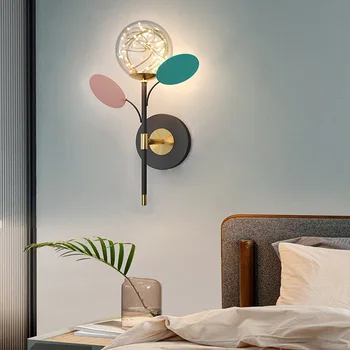 המודרנית חידוש Macaron קיר מנורת LED על הקיר בסלון רקע קיר Gypsophila מנורות קיר מנורת ברזל אמנות זכוכית, PVC עיצוב הבית
