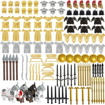 המנהג מימי הביניים, נשק Pack עבור רומא אביר Minifigures צבאית עתיקה חייל שריון, קסדות הנשק בלוק ערכת אביזרים