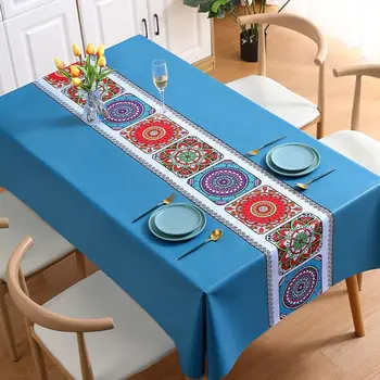 הנורדית בסגנון אתני PVC מפת שולחן עמיד למים, שמן עמיד, ו לחלוט עמידה מלבני תוספות בסגנון תה בד השולחן