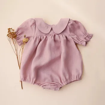 הנסיכה הילדה Romper קיץ כותנה פשתן התינוק סרבל Todder תינוק תלבושת 3-24M