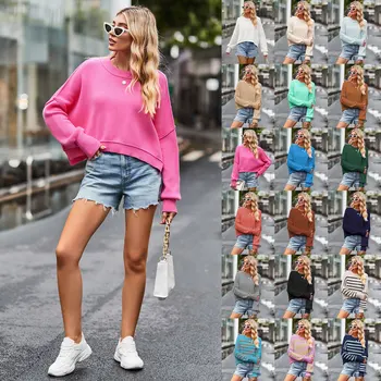 הסתיו-חורף החדשה באירופה ובאמריקה נשים אופנה סריגים מוצק צבע רופף סוודר סוודר