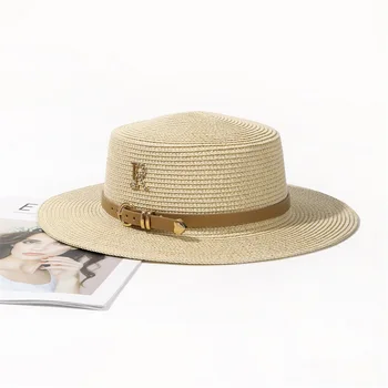הקיץ של נשים מזדמנים הגנה מפני שמש כובע קש כובע R מכתב מ ' ריינסטון שטוח כובע שמש כובעי מצחייה וכובעים gorros