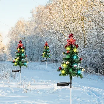 השמש אורות עץ חג המולד חיצונית עמיד למים LED גינת דשא נוף חגיגי אורות קומה תפאורה חג המולד 2024 השנה החדשה
