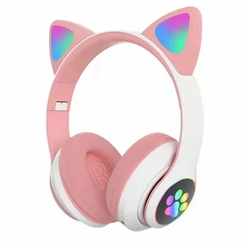 ורוד BT 5.0 אוזניות אור פלאש חתול האוזניים אוזניות LED סטריאו אלחוטית מוסיקה טלפון Bluetooth אוזניות אוזניות מתנה