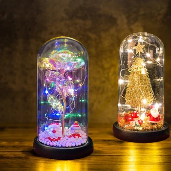 חג המולד מתנות לחברה סנטה קלאוס עם אור LED אלומיניום פרח כיסוי זכוכית חג המולד קישוטים הביתה 2024 השנה החדשה