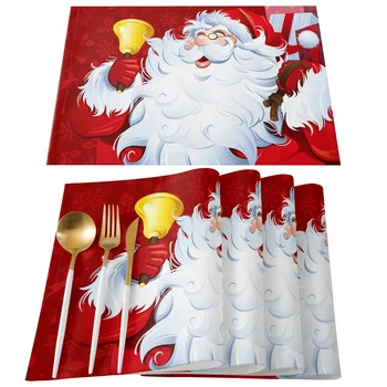 חג המולד שמח סנטה 4/6pcs רפידות מפיות אביזרים למטבח קפה שולחן האוכל מחצלת הרים פסטיבל שולחן