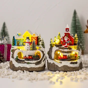 חג המולד שרף מלאכות כפר חג המולד זוהרות מוסיקה בית קטן שלג אורות LED מתנת החג עיצוב הבית קישוטים 2024