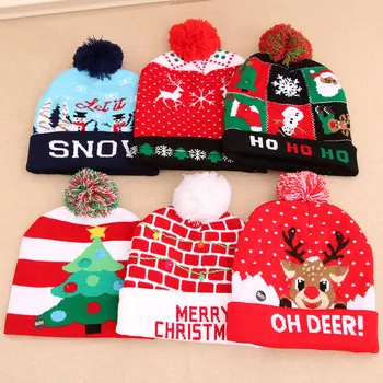 חג מולד קישוט כובע סרוג עם אורות LED ילדים מבוגרים מבריק שיער זוהר Decors נטאל Navidad 2023 שנה חדשה עיצוב מתנות