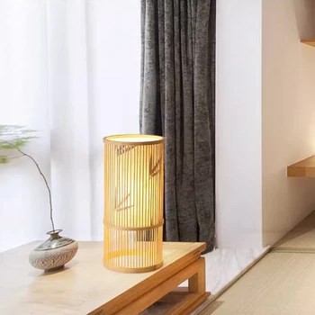 חדש בסגנון סיני במבוק אריגה מנורת שולחן יצירתי בעבודת יד קש קישוט חדר השינה ליד המיטה E27 שולחן אור