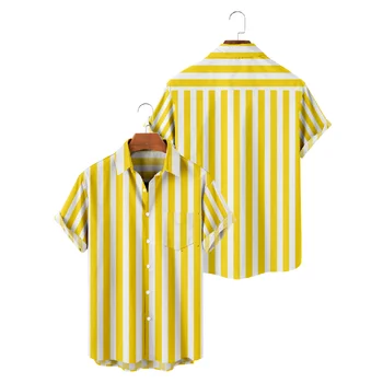 חולצות מזדמנים עבור גברים צהוב ולבן פס להדפיס חולצות שרוול קצר קיץ חוף נופש מקסימום לנשימה