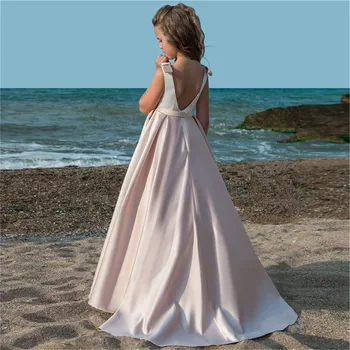 חוף חול פרח ילדה שמלות ללא שרוולים באורך רצפת לחתונות ילדים ערב הטקס שמלות עם הטקס ללבוש רשמי