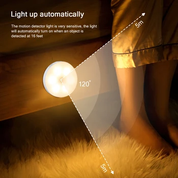 חיישן תנועה אורות מקורה, 6 Pack אלחוטית LED סוללה נטענת מופעל USB לטעינה האור במטבח תחת הקבינט