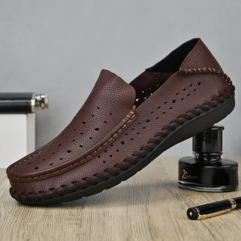 חמה למכירה גברים קיץ 2023 נעלי עור Slip-on רך נעליים מזדמנים נוח לנהוג דירות לנשימה נעלי Mens נעלי ספורט