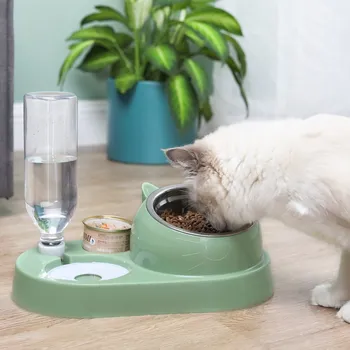 חתול קערות השקיה מזין רב תכליתי 3in1 לציוד לחיות מחמד החתול האכלה השקיה נירוסטה קערה אוטומטי לשתות קערת אוכל