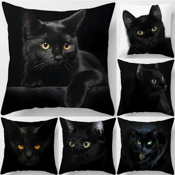 חתול שחור להדפיס ריבוע מבד עיצוב הבית מכונית לכריות הספה לכסות חגיגי עיצוב אביזרי קישוט 45x45cm50x50cm