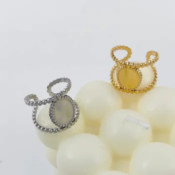 טבעות נירוסטה לנשים תכשיטים אביזרים פשוטים בציר צבע זהב Electroplated מתכוונן שכבה כפולה רחב הטבעת