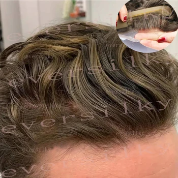 טבעי שיער חום בלונדיני ש6 לנשימה הקדמי של תחרה גברים הפאה סופר עמיד אדם שיער פאה תותב זכר מערכת פיאה.