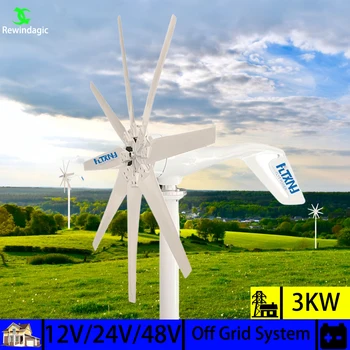 טורבינת רוח גנרטור 3000w 48V 24V 12V טחנת הרוח HorizontaWind Generat ערכת אנרגיה חופשית Altern עם בקר Mppt לשימוש ביתי