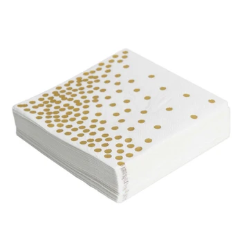 יום הולדת בנייר כסף מפיות חתונה לבנה נייר שולחן 25pcs חד פעמיות מפיות אלגנטי עיצוב המסיבה נקודה רקמות מודפס זהב מגבות