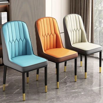 יוקרה האוכל כיסאות ברזל אמנות הפנאי כיסאות המטבח הנורדי יצירתית מודרנית עור PU האוכל כיסא מסעדה ריהוט הבית