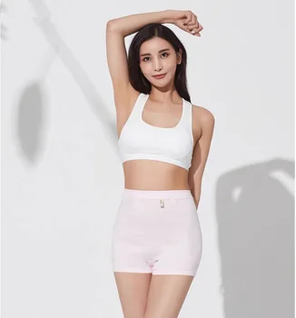 יי Shuang כותנה קצרים של נשים כותנה שטוח מכנסיים מצולעים שטוח לפינה מכנסיים גבוהה המותניים מכנסיים רפויים לבן