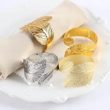 יצירתי עלים נוצה מתכת מפיות טבעת שולחן קישוט רקמה טבעת החתונה פסטיבלים אספקה מפית אבזם
