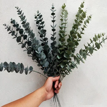 ירוק מלאכותי, צמחים תלויים אקליפטוס ענף עם מקל עץ מזויף צמח עבור משק בית גן תלייה על קיר קישוט
