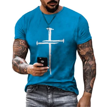 ישוע המשיח קרוס-3D מודפס חולצת גברים נשים עיצוב קלאסי מזדמן קצר שרוולים מנופחים אופנת רחוב משוחרר Tees מקסימום