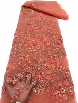 כבד חרוזים חתונה תחרה בד אופנה שמלת טול נצנצים יוקרה עבודת יד, חרוזי קריסטל באיכות גבוהה אפריקה רצף רשת