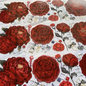 כהה בסגנון ורד אדום פרח נצנצים מחמד הקלטת יומן Washi מדבקות דקורטיביות
