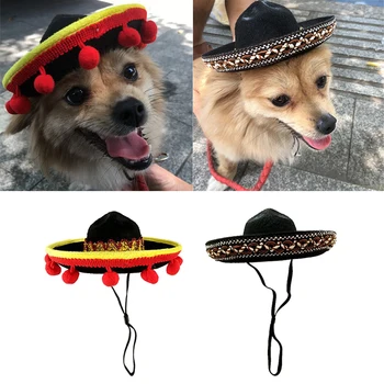 כלבים כובע כובע קש כובע מסיבה מקסיקנית חוף השמש וסגנון חתולים תפאורה כלב-חג המולד לחיות מחמד סומבררו Cosplay כיף קש מיני הכובע