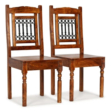 כסאות אוכל 2 יח ' עץ מלא עם דבש בצבע לסיים קלאסי