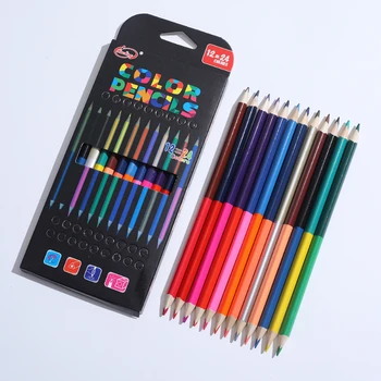 כפול צבע עפרונות 12pcs 24 צבעים כפולה טיפ הליבה עפרונות צבעוניים בענן על בסיס שמן עפרונות צבעוניים לילדים מתנה ציור