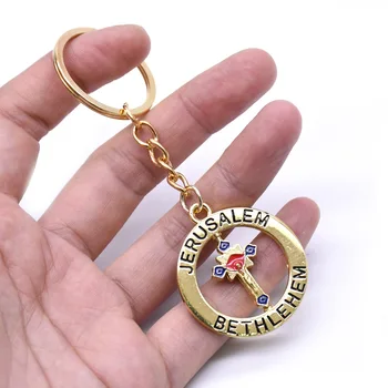 כריסטיאן מפתח טבעת תכשיטי תליון תיק מתנה לגברים נשים צלב ירושלים מחזיק מפתחות