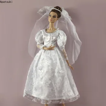 לבן תחרה פאף שרוול שמלת החתונה בובה ברבי תלבושות ערב שמלת מסיבת בגדים 1/6 BJD בובות צעצועים לילדים