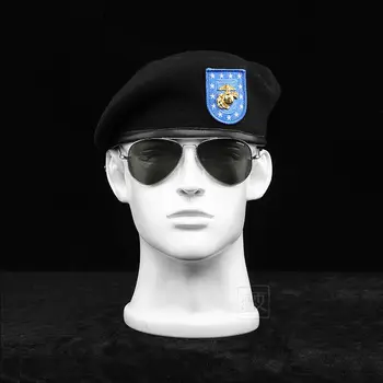 . לנו חיל הנחתים של כוחות מיוחדים, קצין צמר כומתה שחורה צבאי כובע & התג