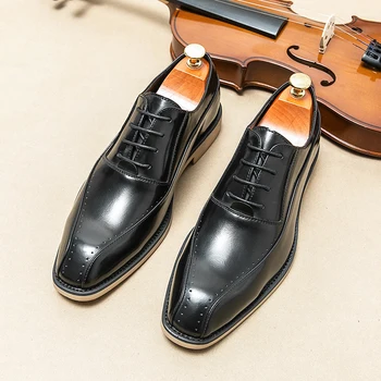 מגמה חדשה גברים דרבי נעלי עור אופנה הנוער הבריטי עקבים נמוכים שחור חום מידות 38-44 משלוח חינם