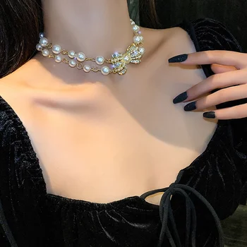מדהים חיקוי פרל קולר שרשראות לנשים תכשיטים סדיר פנינים תליון החתונה השרשרת על הצוואר המסיבה מתנה