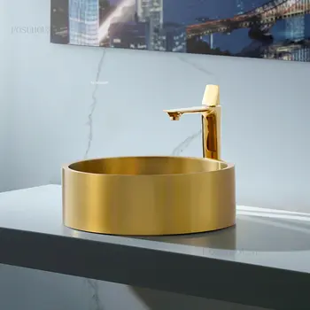 מודרני זהב נירוסטה אמבטיה כיורים אמבטיה פשוטה גופי האור יוקרה מעל הדלפק אגן בית מלון כביסה כיורים