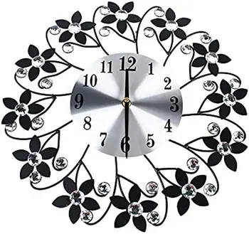 מודרני מתכת שעון קיר פרח מפואר עגול דקורטיבי שעוני קיר, קוורץ שעון קיר עם קריסטל מתאים