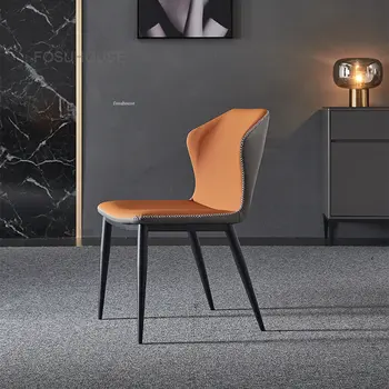 מודרני עור כסאות אוכל איטלקי יצירתי משק הבית ריהוט חדר האוכל הנורדי אור יוקרה פלדת פחמן משענת הכיסא Z