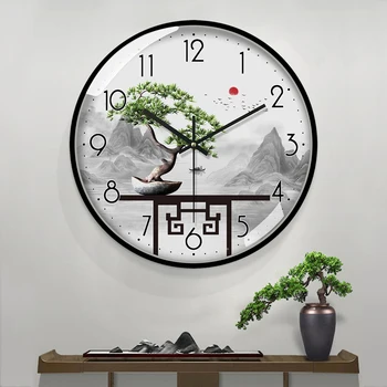 מותק Baichuan סיני חדש שעון שעון קיר בסלון בית האופנה בסגנון סיני נוף מודרנית קיר שעון השתקת השעון